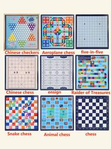 1pc Two-In-One Flying Chess + Treasure Chess All-In-One Checkers Flying Chess Backgammon Beast Chess Game Multifunctional Chess Student Educational Wooden Toy - Multicolor - View 5