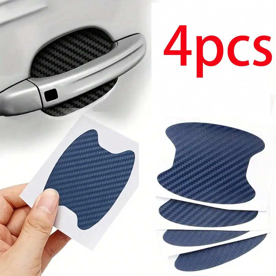 4pcs Blue Carbon Fiber Pattern Car Door Bowl Protection Sticker, Fits For Most Cars - Blue - View 1