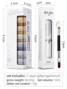 3 Pieces Set (7-Color Glitter Powder + 1 Bottle Of Gel + 1 Brush) Glitter Powder For Makeup On Body, Hair, Face, Eyes, Lips, Nails. DIY Glitter Accessory For Parties, Music Festivals, Beauty Revelries. - 7 layer suit H - View 3