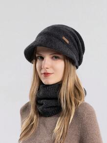 1pc Winter Thickened Beanie For Women, Outdoor Warmth Knitted Hat With Wide Brim, Postpartum Cap - Black - View 4
