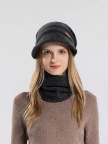 1pc Winter Thickened Beanie For Women, Outdoor Warmth Knitted Hat With Wide Brim, Postpartum Cap - Black - View 5