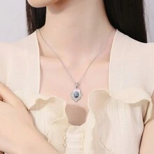 1 件珍珠母貝鑲嵌手繪貝殼吊墜項鍊女式 - 銀色 - 查看 2