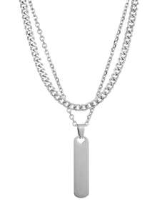 2入組時尚個性化不鏽鋼雙層方形標籤吊墜項鍊男士 - 彩色 - 查看 4