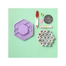 1盒/組24入絲綢針線工具組,包括剪刀、指套、修補針、穿線器、卷尺、多功能雙層家用縫紉收納盒,附有19種縫紉線 - 紫色 - 查看 3