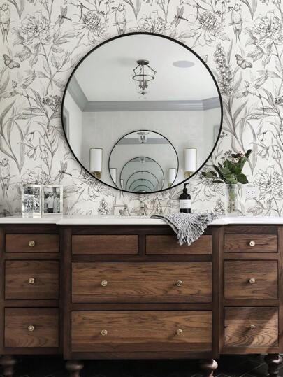 117.32*789.4 Inch/ 17.32*118.11 Inch Flowers Birds Wit Painted Flower Bird ation Bathroom Wallpaper Peel Stick Furniture Renovation Contact Paper view 3