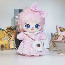 LALAFANFAN 20cm娃娃裝套裝帶3件裝飾配件-包括1只蝴蝶夾+1件裙子+1個小錢包 - 淺粉色 - 查看 3