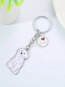 1pc New Family Pet Memorial Keychain Shepherd Dog Dachshund I Love Dog Heart Paw Pendant Keyring Animal Accessory Best Friend Gift - Black and White - View 2