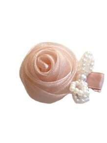 1 件网状玫瑰和人造珍珠串珠蝴蝶结发夹，极具吸引力的森系鳄鱼发夹，适合外出和精致的派对礼服配饰 - 粉色 - 查看 5