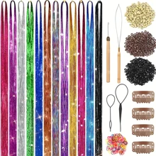 Sparkle and Shine with our 12 Color Hair Tinsel Kit - Perfect for Holiday Parties and Festive Occasions! - Ombre - View 1