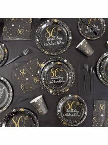 Sparkle and Bash 80th Birthday Party Paper Plates (9 Inches, 80 Pack), Festival, Party,Christmas Party Christmas Decor Christmas Decorations Christmas Gifts And, Halloween Party Halloween Decor Halloween Decorations Halloween Gifts - Black - View 1