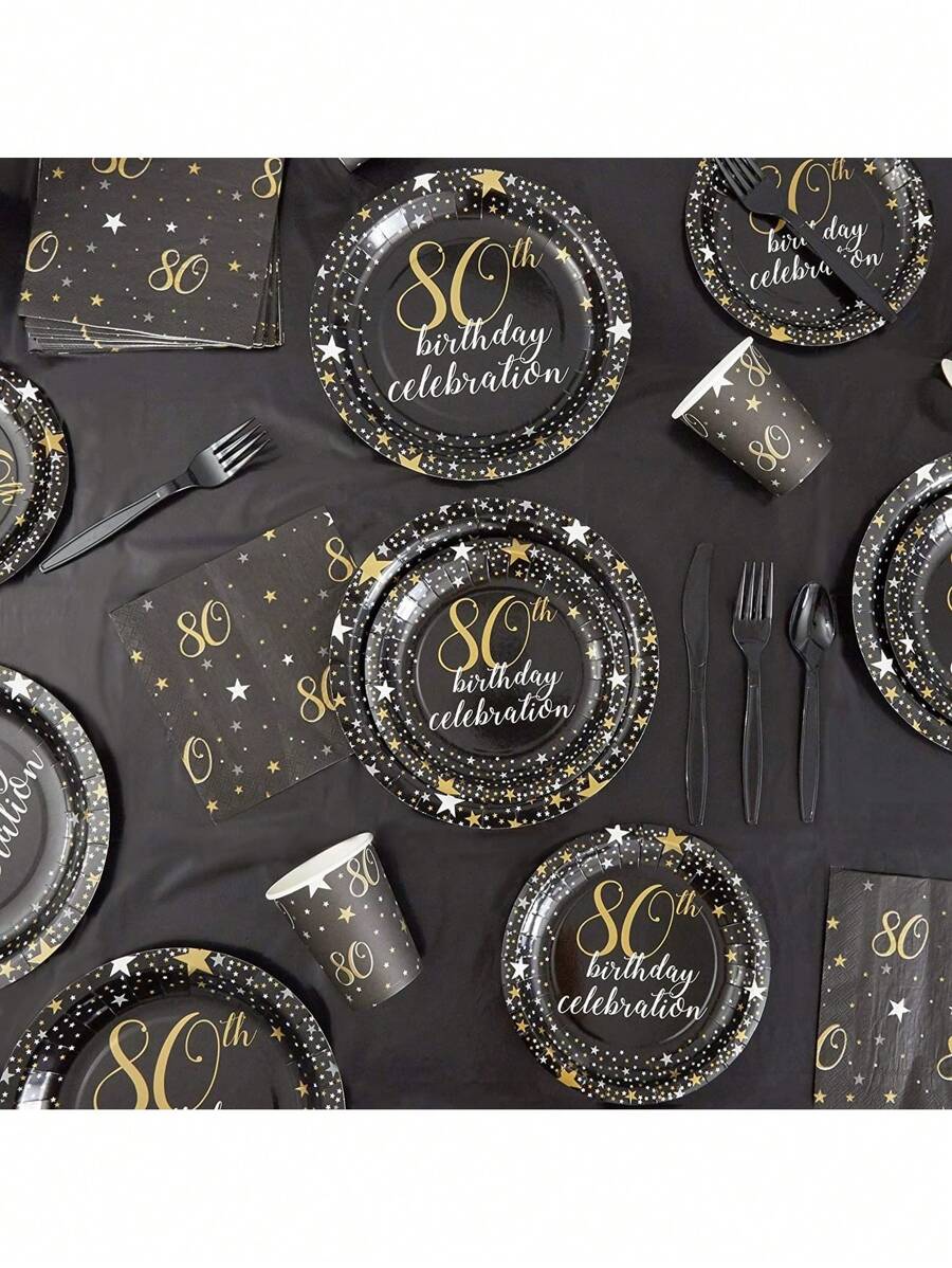 Sparkle and Bash 80th Birthday Party Paper Plates (9 Inches, 80 Pack), Festival, Party,Christmas Party Christmas Decor Christmas Decorations Christmas Gifts And, Halloween Party Halloween Decor Halloween Decorations Halloween Gifts - Black - View 1