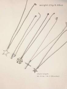 5pcs/Set Y2k Vintage Gothic Punk Rock Style Star & Rhinestone Inlaid Cross & Butterfly Pendant Necklace With Stainless Steel Chain