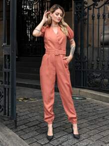 COELIN FASHION Macacão Com Manga Bufante De Linho