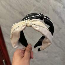 1個全新的韓國風鑲有鑽石的頭帶,簡約復古的雙結髮夾,高端奢華的女孩髮箍 - 黑色 - 查看 2