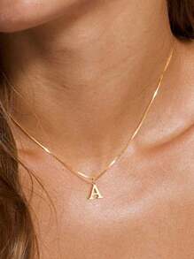 1入時尚多功能不鏽鋼26個字母項鍊情侶和最好的朋友配飾禮物,節日禮贈首選 - 金黃色 - 查看 2