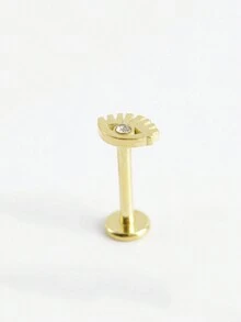 1.2*8毫米不銹鋼極簡風眼睛與立體氧化鋯唇部耳釘 - 金黃色 - 查看 2