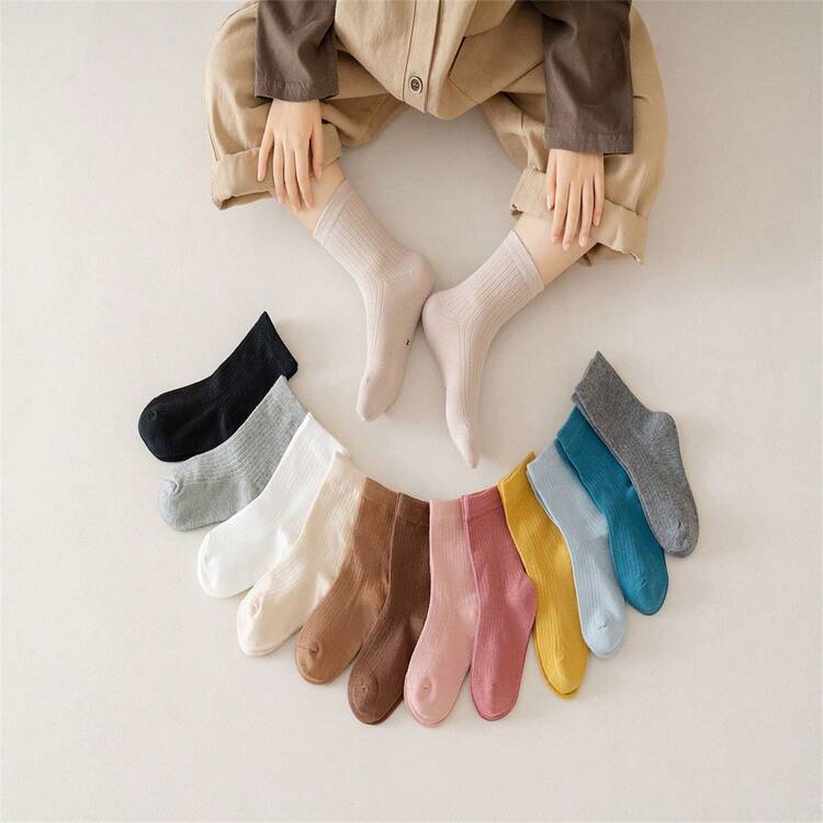 4 pairs of solid color mid-calf children's round socks for boys and girls, open comfortable casual socks, suitable for children and teenagers to wear outdoors - White - View 1
