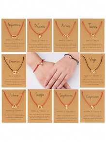 1 件手工編織可調式紙卡手鍊帶十二生肖符號 - 黑色 - 查看 4