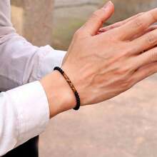 1 pulsera minimalista unisex con cuenta azul de 4mm, pulsera de piedra pequeña de ónix Emperador para meditación y yoga, pulsera de cuerda para parejas