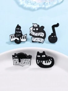 1只可愛的卡通黑貓彈奏鋼琴胸針,貓形音樂主題徽章針