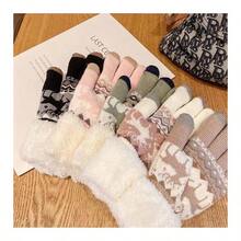 Cute 1pair Winter Gloves For Women, Korean Style, Thickened With Thermal Lined, Warm And Touch Screen Compatible With Cycling, Skiing, And Christmas - Khaki - View 4