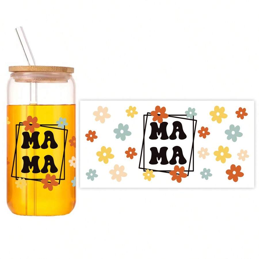 1 件 Uv Dtf 轉印貼紙 Libbey 玻璃杯 Diy 包裹轉印貼紙 玻璃防水貼紙 瓶貼 黏性貼紙 - 適合 16 盎司 - 彩色 - 查看 1