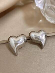 1對時尚光澤金銀色愛心耳環,適用於女性和女孩的別致富戀愛耳針,情人節首飾禮物 - 愛心 - 查看 9