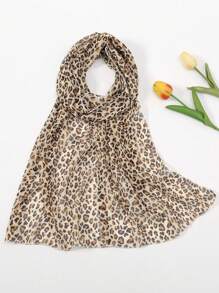 1pc Leopard Print Scarf With Long Fringe For Women. Beach Towel, Sunscreen, Shawl - Multicolor - View 3