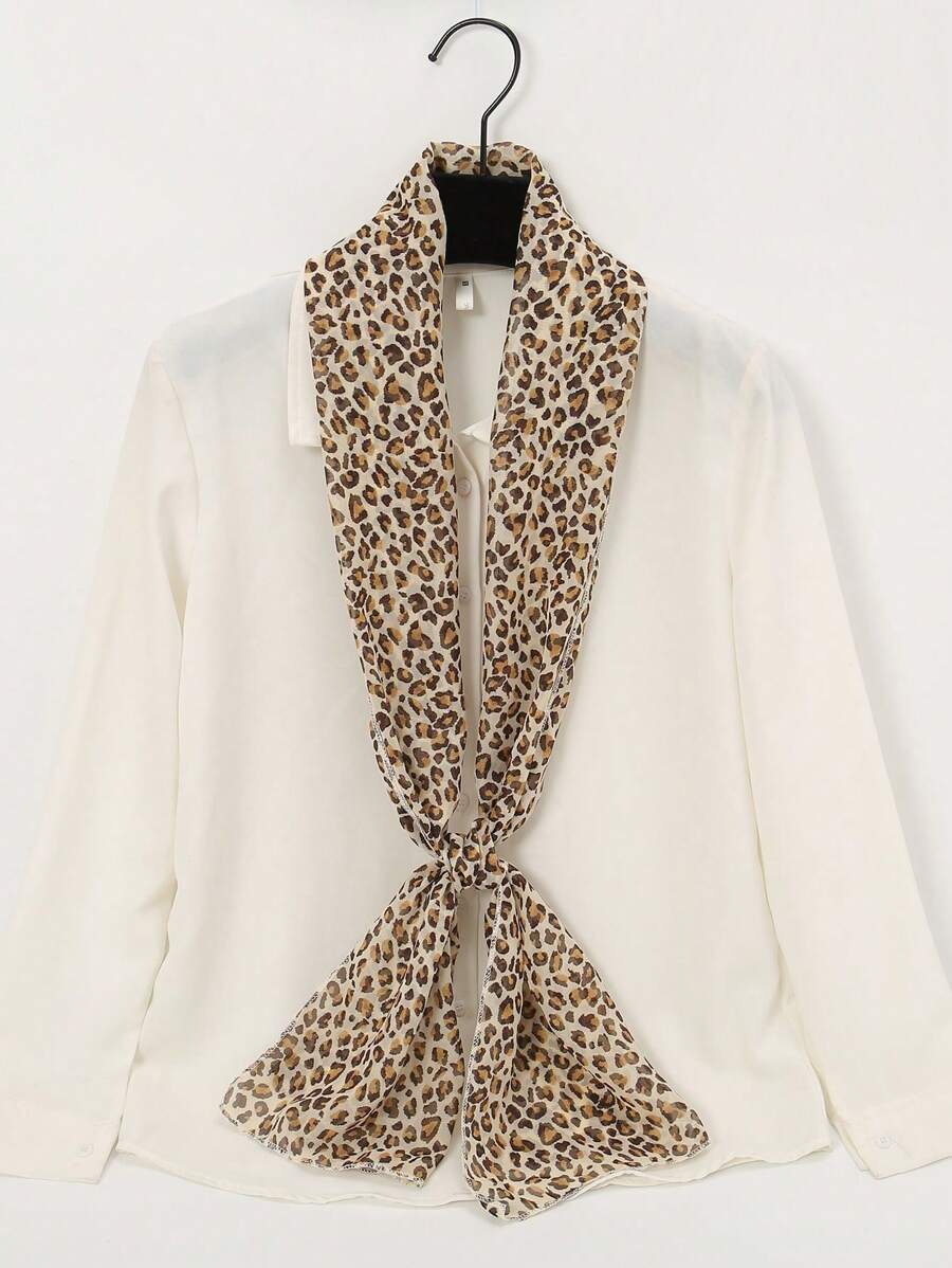 1pc Leopard Print Scarf With Long Fringe For Women. Beach Towel, Sunscreen, Shawl - Multicolor - View 1