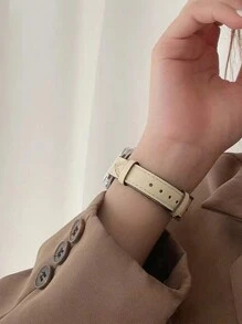 超細微纖維米色皮革智能手錶帶，適用於38mm/40mm/41mm/42mm/44mm/45mm/49mm蘋果手錶帶，頂級牛皮製手錶皮帶，適合手腕細的女性，兼容蘋果手錶超級 SE 系列 9/8/7/6/5/4/3/2/1 - 米色 - 查看 7