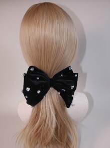 1入女士黑色髮夾,帶有鑲嵌鑽石的愛心、方形水晶和蝴蝶結,適用於假日、派對、生日和聖誕節