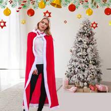 聖誕節成人中性連帽披風外套,聖誕老人服裝用於cosplay派對,紅色小紅帽風格,白色飾邊羊毛布料