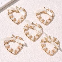 5pcs Cute Sweet New Arrival Alloy Heart Chain Tie Bow Minimalist Women Earring & Necklace DIY Accessories