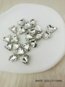 10入組白色心型鑽石玻璃美甲裝飾配件,適用於diy指甲藝術
