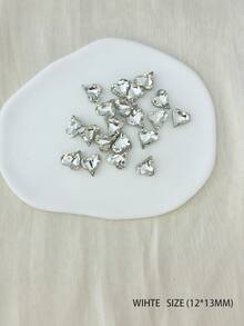 10入組白色心型鑽石玻璃美甲裝飾配件,適用於diy指甲藝術