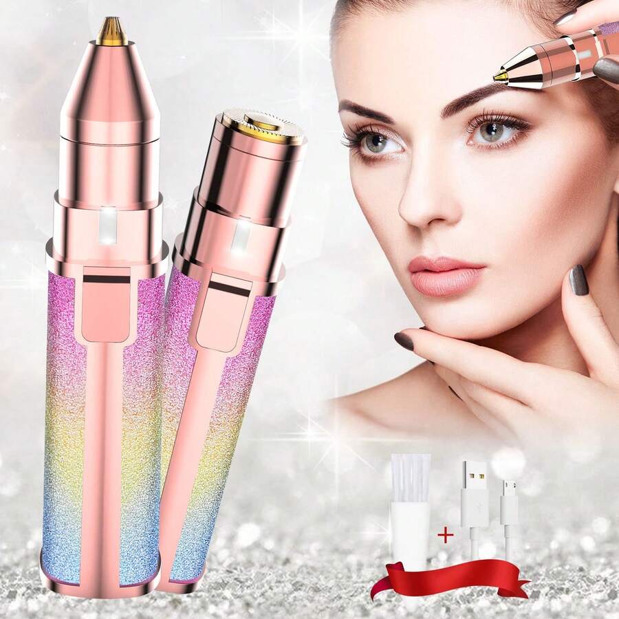 Depilador para mujer, depilación facial para mujer, recortadora de cejas, depiladora, depilación facial, afeitadora de cejas, afeitadora eléctrica para mujer, cara, cejas, axilas, vello corporal, recargable - Rosa coral - Ver 1