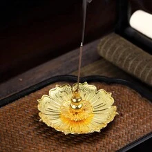 1入組金色荷花香爐套裝,包括香爐、香盤和葫蘆形架子