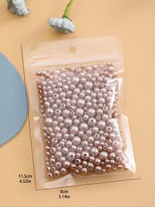 混合尺寸(4mm-8mm)的彩色高光澤abs仿珍珠穿孔珠,不褪色,不脫落,適用於diy手工藝珠串材料 - 卡其色 - 查看 2