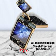 適用於三星Galaxy Z Flip 5 4 3 5G手機的戒指支架皮革手機套，手機保護套 - 黑色 - 查看 7