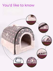 1個狗屋,2合1小型狗貓冬季屋,舒適洞穴式攜帶式貓狗屋,適用於室內小型中型犬、貓 - 彩色 - 查看 4