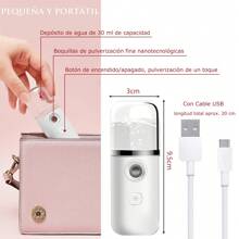 2 Piezas Nano Humidificadores Faciales, 30ml Mini Humidificador Facial Portátil USB Práctica Máquina para el Cuidado de la Piel para Hidratación Facial, Cuidado de la Piel, Maquillaje (Rosa y Blanco) - Rosa y Blanco - Ver 4