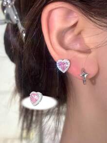 美麗優雅的心形耳釘,新娘風格,日常配飾,珍貴的情人節/聖誕節禮物 - 彩色的 - 查看 6