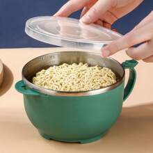 1pc Multifunctional Stainless Steel Instant Noodle Bowl With Lid, Phone Holder, Double-layer Seal, Heat Insulation Design For Students And Office Workers, Portable Convenience For Lunch Box And Instant Noodle Bowl - Green - View 1