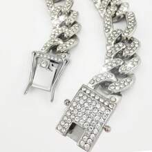 時尚鋅合金寵物項鍊 - 狗和貓項圈,全鑲水鑽,配大金鍊 - 銀色 - 查看 9