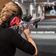 M4a1 電動凝膠球玩具槍,帶有大鼓的飛濺球玩具槍,自動凝膠球玩具槍,適合 14 歲以上的射擊遊戲教育玩具,青少年和成人禮物(無子彈) - 綠色 - 查看 5