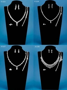 DV JEWELRY 5入組人工鋯石白色鍍金豪華珠寶套裝,包括項鍊、手鏈、耳環、開放式戒指,具有禮品盒包裝,非常適合約會、派對、紀念卡