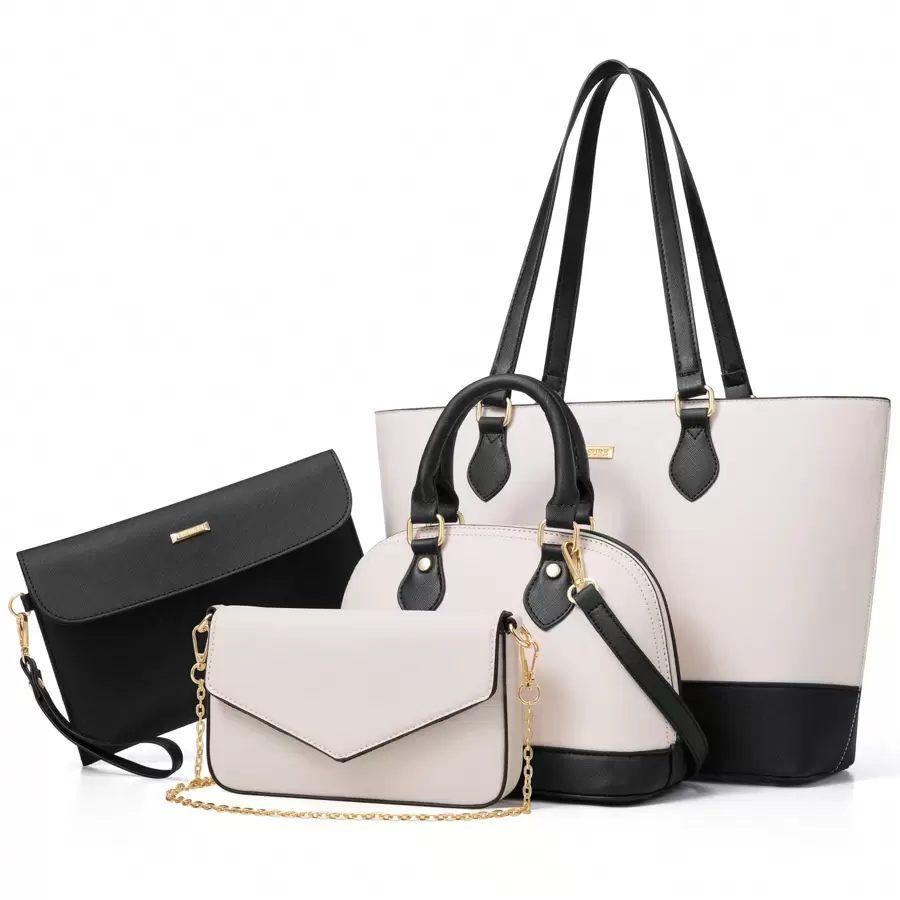 UKEIN Handbag Set, Purse Sets For Women, Tote Bag 4 Pcs, Fashion Purse Sets Women's Handbags The Tote Bag Handbags Sets - Black and White - View 1