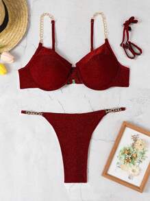 Women Bikini Sets - 紅色 - 查看 3