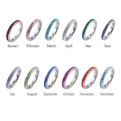 1枚奢华诞生石永恒戒指，不锈钢材质，可叠戴，女士款，12种颜色可选，高品质珠宝，是情人节、订婚、周年纪念、生日礼物的理想之选。