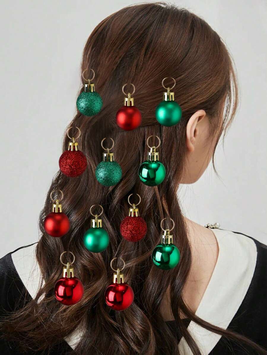 12 cái Giáng sinh Phụ kiện tóc Đỏ  & Màu xanh lá Giáng sinh Trái bóng Tóc Nhẫn Đối với Tiệc Giáng sinh Món quà - Nhiều màu - Xem 1